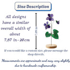 Handmade 3D purple violet stained glass flower casting vibrant colored shadows, available with a custom engraved wooden base or standalone for vase display, perfect for personalized Mother's Day gift and February birth flower desk decor.