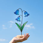 April Birth Flower Bluebell Stained Glass | Personalized Mother's Day Gift | Custom Engraved Wood Base | Botanical Spring Wildflower Decor