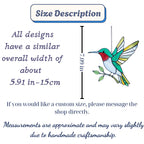 Handmade stained glass flying hummingbird and red flower hoop suncatcher, vibrant spring window hanging and memorial sympathy gift for mom.