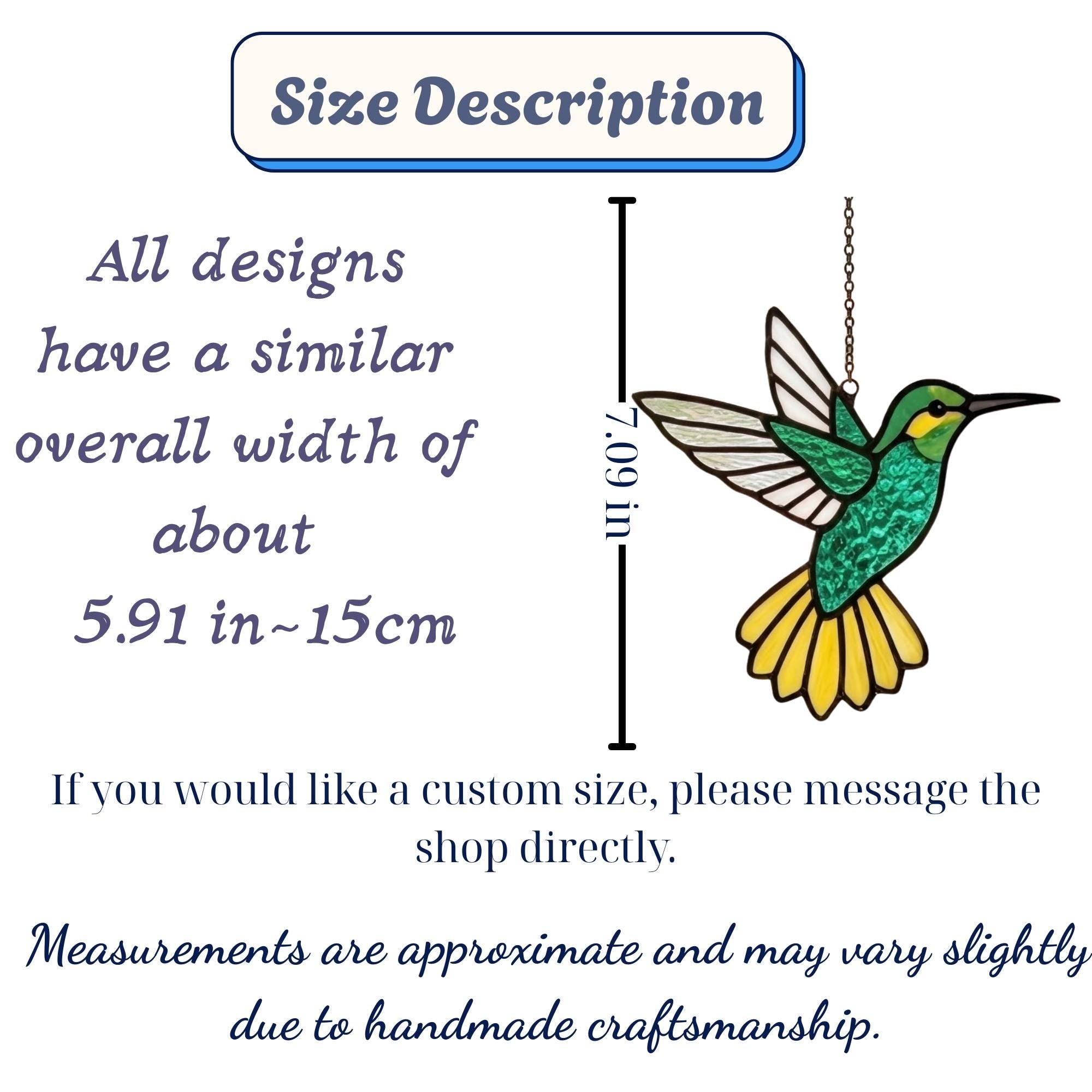 Handmade stained glass green hummingbird suncatcher window hanging, premium spring nature decor and mother's day gift packaged in luxury velvet box.