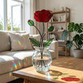 August Birth Flower Red Poppy Stained Glass Personalized Mother's Day Gift Custom Engraved Wood Base Remembrance Floral Window Decor.