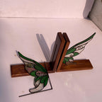 Stained Glass Fairy Wing Bookends Fairycore Room Decor Fantasy Book Lover Gift Green Woodland Elf Shelf Decor Magical Wood Base