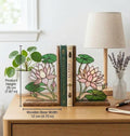 Handmade stained glass pink lotus flower bookends on premium wood bases presented in luxury silk lined gift box, zen spiritual home decor and housewarming gift.