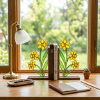 Stained Glass Daffodil Bookends March Birth Flower Wood Book Stand Spring Shelf Decor Luxury Gift for Mom Yellow Floral Art