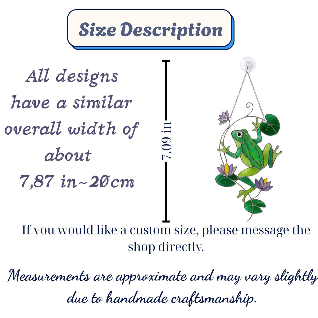 Stained Glass Frog Suncatcher, Green Frog Window Hanging, Lotus Pond Sun Catcher, Nature Decor, Cottagecore Gift, Handmade Glass Art