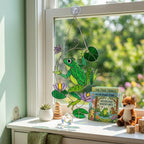 Stained Glass Frog Suncatcher, Green Frog Window Hanging, Lotus Pond Sun Catcher, Nature Decor, Cottagecore Gift, Handmade Glass Art