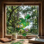 Stained Glass Frog Suncatcher, Green Frog Window Hanging, Lotus Pond Sun Catcher, Nature Decor, Cottagecore Gift, Handmade Glass Art