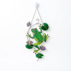 Stained Glass Frog Suncatcher, Green Frog Window Hanging, Lotus Pond Sun Catcher, Nature Decor, Cottagecore Gift, Handmade Glass Art