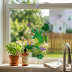 Stained Glass Frog Suncatcher, Green Frog Window Hanging, Lotus Pond Sun Catcher, Nature Decor, Cottagecore Gift, Handmade Glass Art