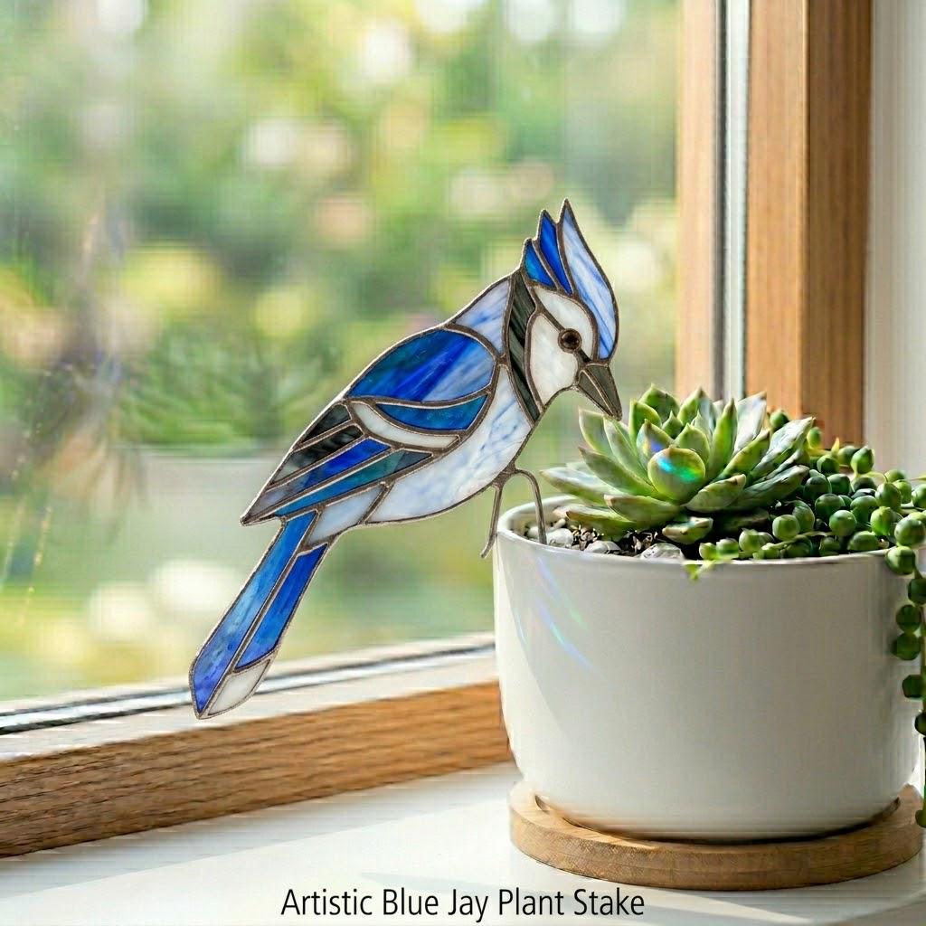 Hummingbird Stained Glass Plant Stake Indoor Planter Window Decor Cottagecore Fairy Garden Gift for Plant Lover Mom Botanical Art