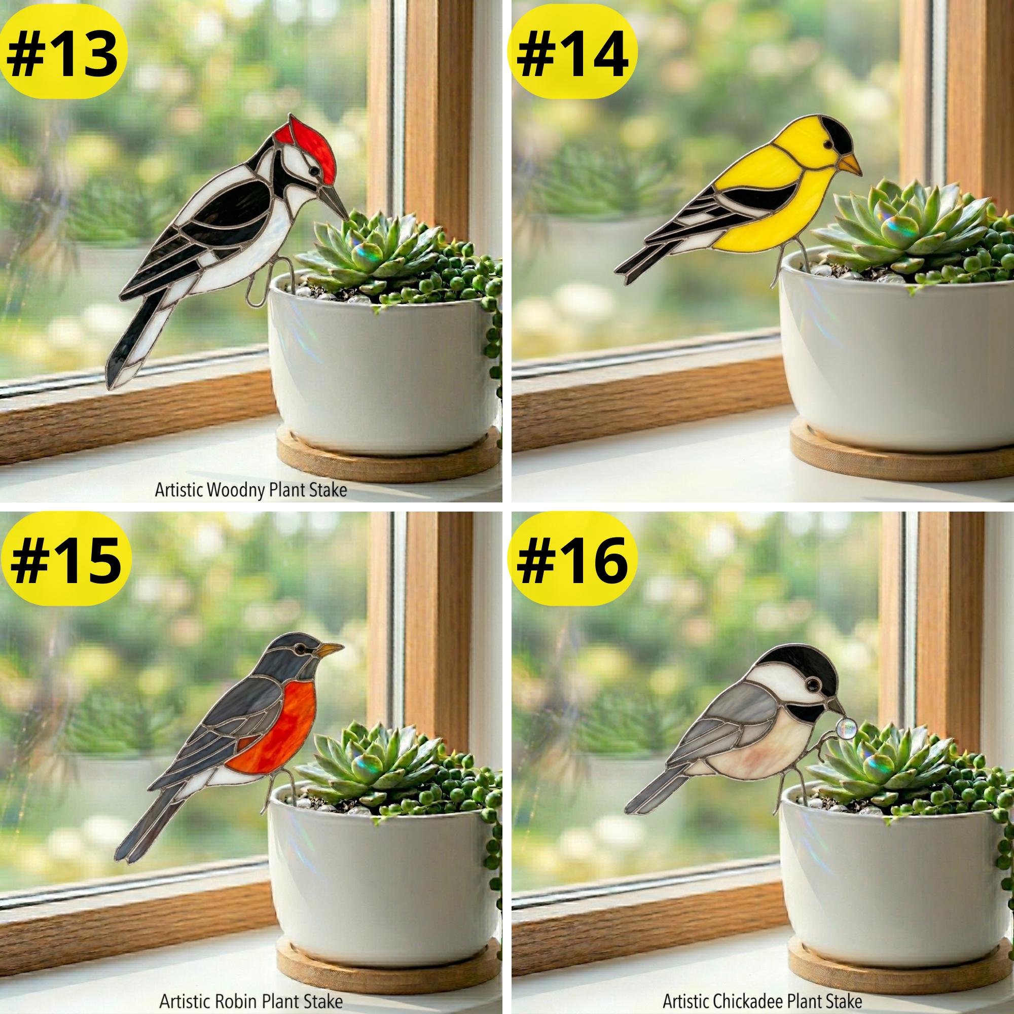 Hummingbird Stained Glass Plant Stake Indoor Planter Window Decor Cottagecore Fairy Garden Gift for Plant Lover Mom Botanical Art