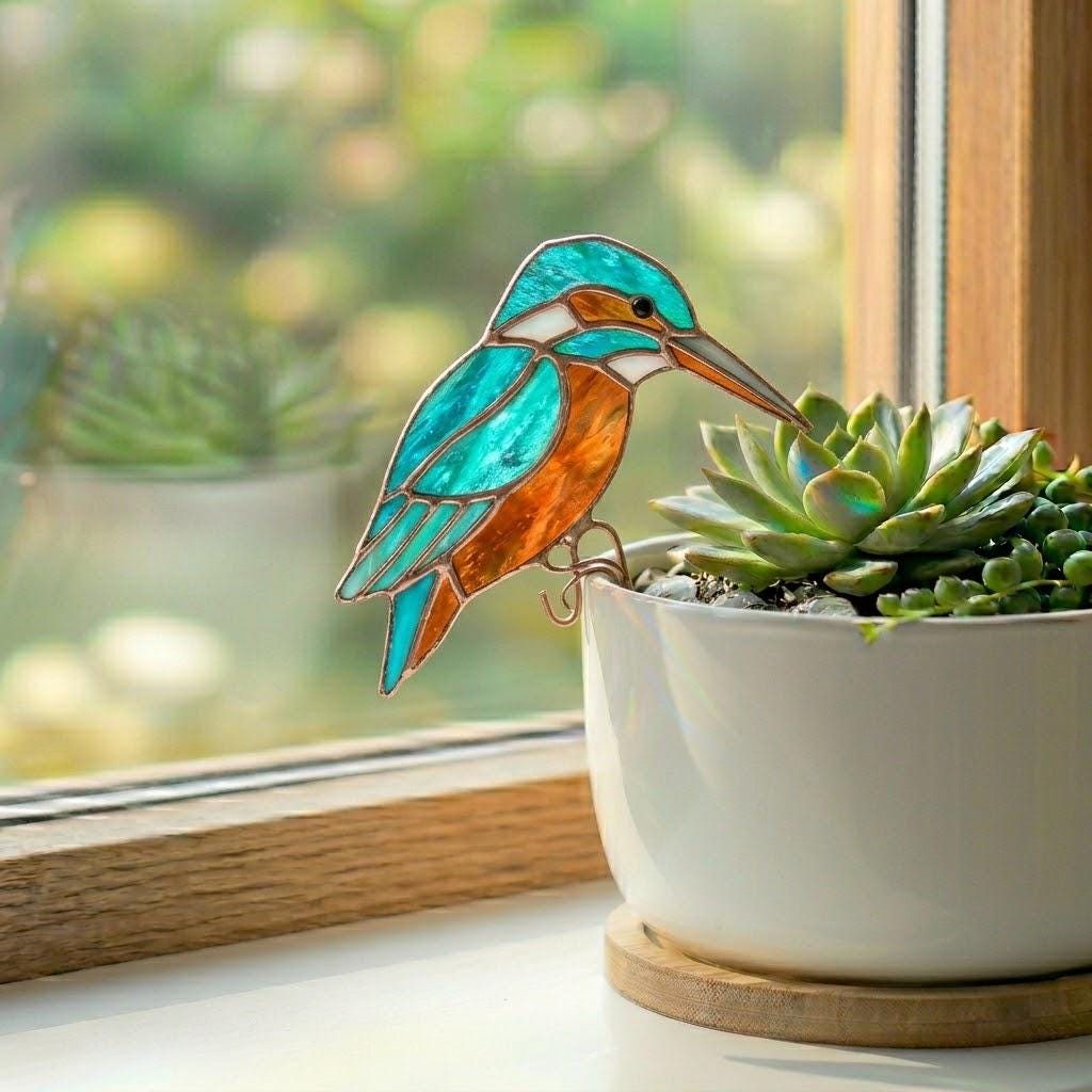 Stained Glass Monarch Butterfly Plant Stake | Handmade Window Hanging, Garden Decor, Gift for Mom or Nature Lovers