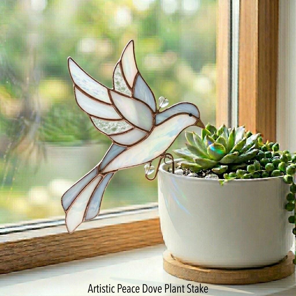 Hummingbird Stained Glass Plant Stake Indoor Planter Window Decor Cottagecore Fairy Garden Gift for Plant Lover Mom Botanical Art