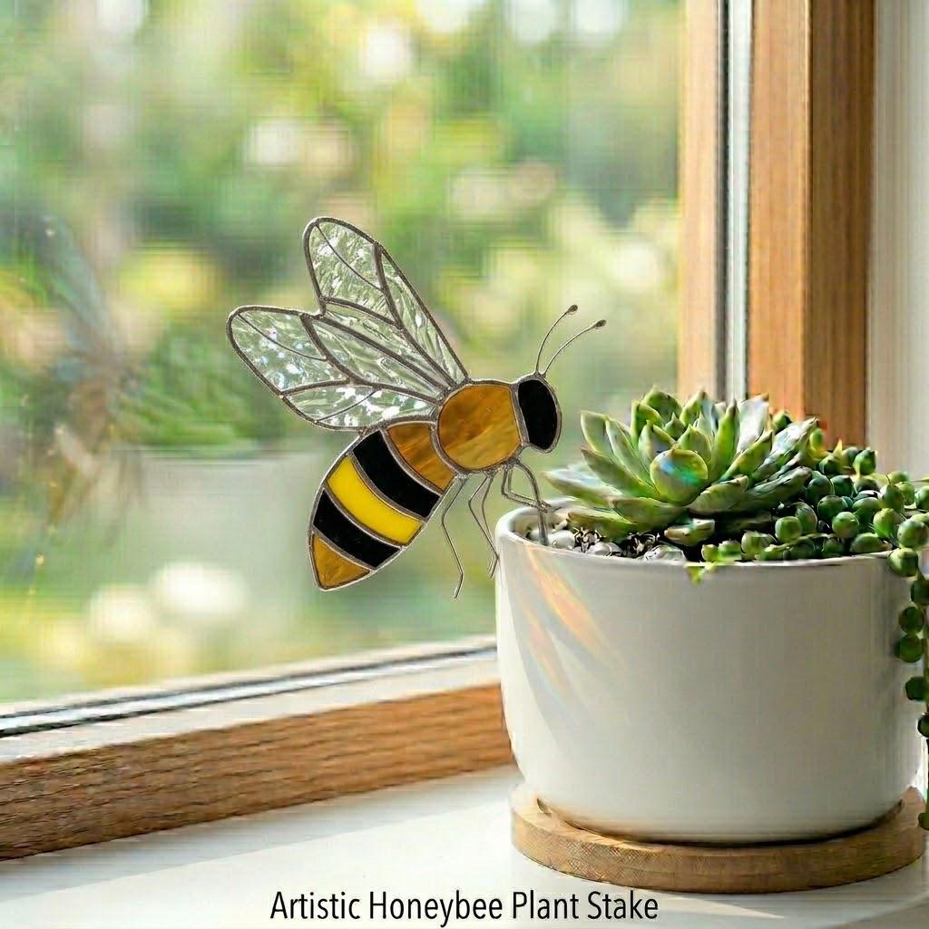 Hummingbird Stained Glass Plant Stake Indoor Planter Window Decor Cottagecore Fairy Garden Gift for Plant Lover Mom Botanical Art