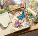 Handmade stained glass monarch butterfly and pink lily flower suncatcher, perfect spring window art, fairycore room decor and gift for grandma.