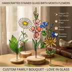 Personalized Stained Glass Birth Month Flower | Custom Suncatcher Mother's Day Gift for Mom Grandma | Birthday Gift for Her Home Decor