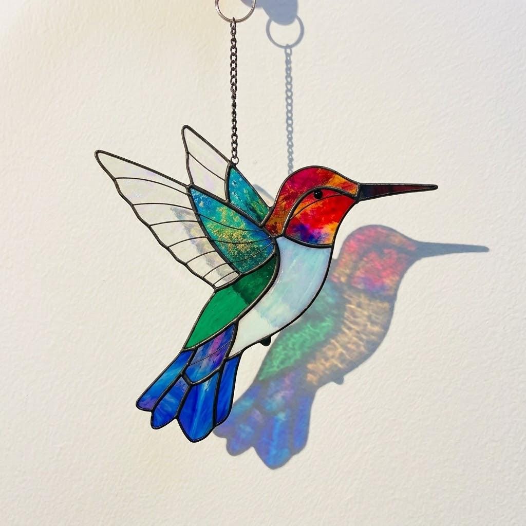 Stained Glass Hummingbird Suncatcher Mother's Day Gift for Mom Memorial Sympathy Gift Bird Window Decor Spring Sun Catcher Art