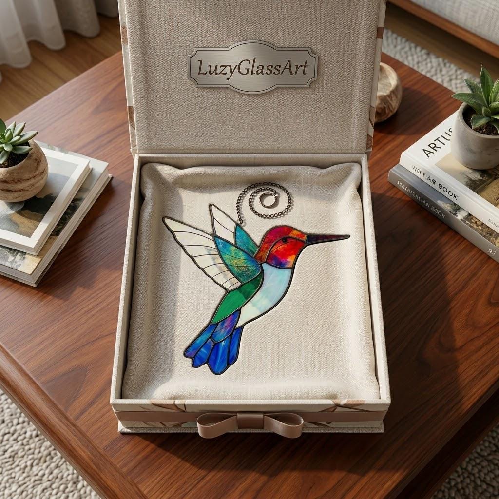 Stained Glass Hummingbird Suncatcher Mother's Day Gift for Mom Memorial Sympathy Gift Bird Window Decor Spring Sun Catcher Art