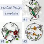 Handcrafted stained glass hummingbird and floral suncatchers in a circular metal hoop, casting colored shadows, packaged in a luxury wooden gift box for Mother's Day.