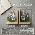 White Daisy Stained Glass Bookends, Natural Pine Wood Base April Birth Flower Gift Handmade Flower Suncatcher, Nursery Decor, Book Gift