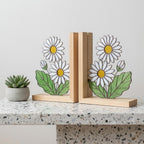 White Daisy Stained Glass Bookends, Natural Pine Wood Base April Birth Flower Gift Handmade Flower Suncatcher, Nursery Decor, Book Gift