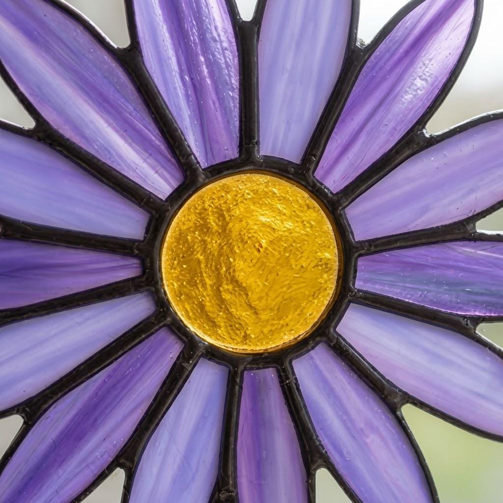Aster Stained Glass Bookends, Solid Oak Base September Birth Flower Gift Purple Floral Suncatcher, Unique Teacher Gift, Library Decor