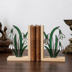 Snowdrop Stained Glass Bookends, Natural Wood Base January Birth Flower Gift Handmade White Floral Suncatcher, Sympathy Gift, Home Decor