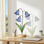 April Birth Flower Bluebell Stained Glass | Personalized Mother's Day Gift | Custom Engraved Wood Base | Botanical Spring Wildflower Decor