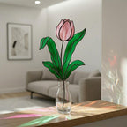 April Birth Flower Tulip Stained Glass Personalized Mother's Day Gift Custom Engraved Wood Base Botanical Spring Wildflower Art Decor