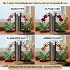 Personalized Orchid Stained Glass Bookends, Solid Walnut Base Unique Mother's Day Gift Luxury Floral Suncatcher, Home Office Library Decor