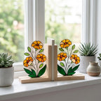 Personalized Marigold Stained Glass Bookends October Birth Flower Gift Handmade Yellow Floral Suncatcher, Unique Teacher Appreciation Gift