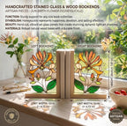 Personalized Honeysuckle Stained Glass Bookends June Birth Flower Gift Orange Floral Suncatcher, Unique Wedding Gift, Library Home Decor