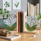 Lily of the Valley Stained Glass Bookends, Natural Wood Base May Birth Flower Gift White Floral Suncatcher, Unique Wedding Gift for Her