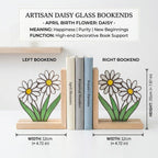 Daisy Stained Glass Bookends, Natural Pine Wood Base April Birth Flower Gift White Floral Suncatcher, Nursery Decor, Unique Teacher Gift