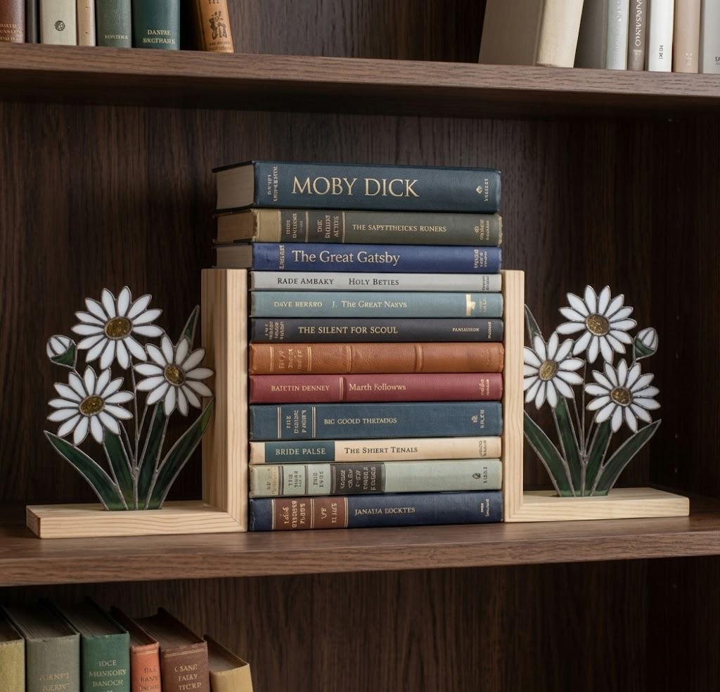 Personalized Daisy Stained Glass Bookends April Birth Flower Gift White Flower Suncatcher, Unique Teacher Gift, Nursery Bookshelf Decor