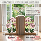 Personalized Peony Stained Glass Bookends | May Birth Flower Gift | Pink Floral Suncatcher, Unique Wedding Gift, Luxury Home Office Decor