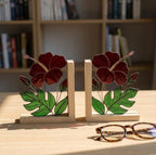 Personalized Hibiscus Stained Glass Bookends August Birth Flower Gift Red Tropical Suncatcher, Unique Teacher Gift, Beach House Decor