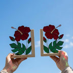 Personalized Hibiscus Stained Glass Bookends August Birth Flower Gift Red Tropical Suncatcher, Unique Teacher Gift, Beach House Decor