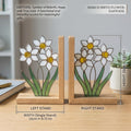 Personalized Daffodil Stained Glass Bookends March Birth Flower Gift White Yellow Floral Suncatcher, Unique New Home Gift, Library Decor
