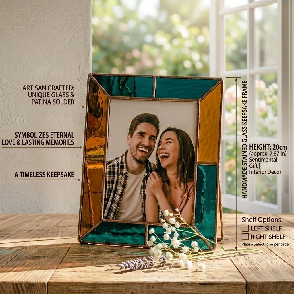 Stained Glass Photo Frame - Custom Mother's Day Gift - Tiffany Glass Art - Anniversary Gift for Wife - Boho Home Decor