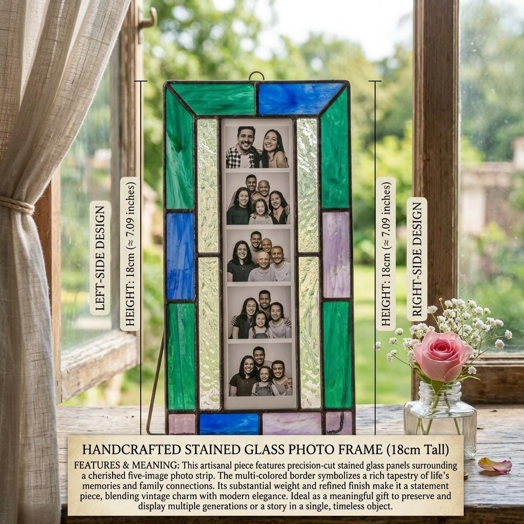 Stained Glass Photo Frame, Personalized Mother's Day Gift, Custom Tiffany Picture Frame 4x6 5x7, Anniversary Gift for Her, Boho Home Decor