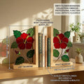 Handmade Hibiscus Stained Glass Bookends, Red Floral Bookshelf Decor, August Birth Flower Gift, Botanical Art for Book Lovers