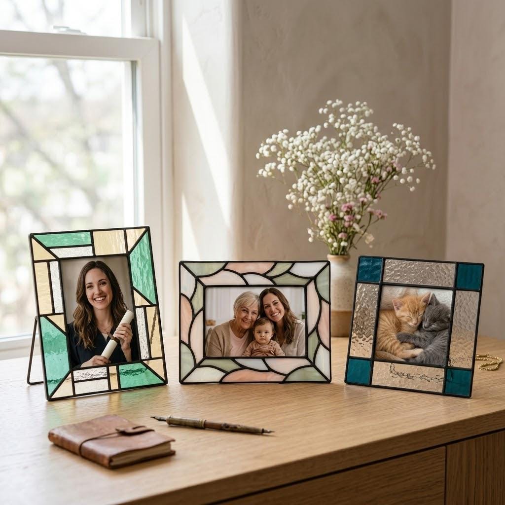 Handcrafted Glass Photo Frame Wedding Picture Display Pet Memorial Gift Tabletop Desk Decor Unique Birthday Gift for Her
