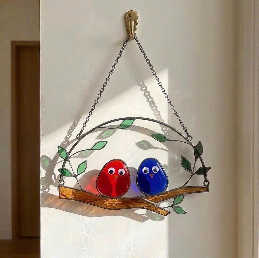 Stained Glass Bird Suncatcher Family of Birds Window Hanging Mother's Day Gift for Mom Sunroom Decor Housewarming Gift