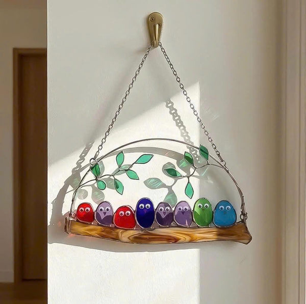 Stained Glass Bird Suncatcher Family of Birds Window Hanging Mother's Day Gift for Mom Sunroom Decor Housewarming Gift