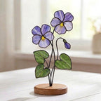 Violet Stained Glass Flower February Birth Month Gift Mother's Day Gift for Mom 2D Floral Desk Decor Unique Birthday Gift for Her