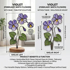 Violet Stained Glass Flower February Birth Month Gift Mother's Day Gift for Mom 2D Floral Desk Decor Unique Birthday Gift for Her
