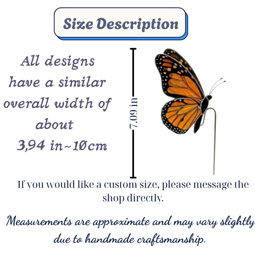 Monarch Butterfly Stained Glass Stake Indoor Planter Decor Botanical Fairy Garden Memorial Gift for Mom Plant Lover Suncatcher