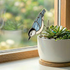 Hummingbird Stained Glass Plant Stake Indoor Planter Window Decor Cottagecore Fairy Garden Gift for Plant Lover Mom Botanical Art