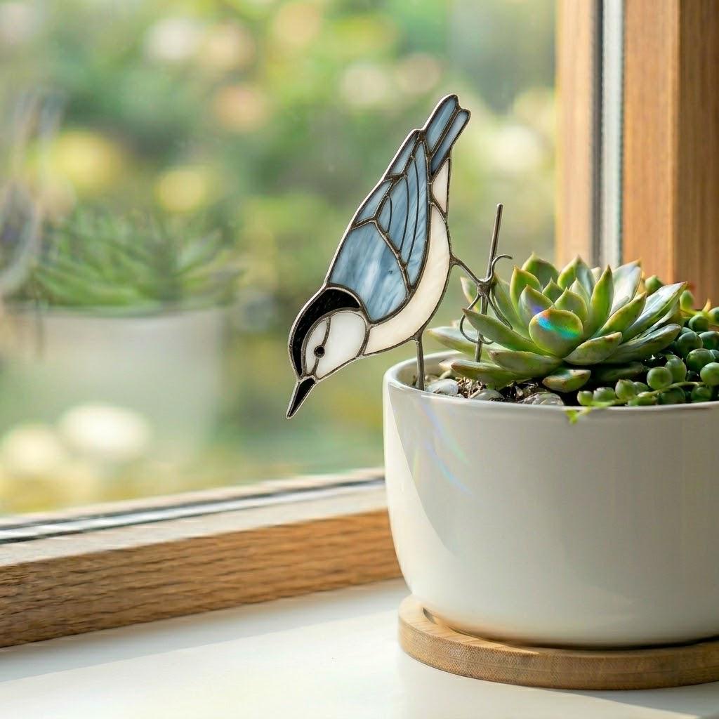 Stained Glass Monarch Butterfly Plant Stake | Handmade Window Hanging, Garden Decor, Gift for Mom or Nature Lovers